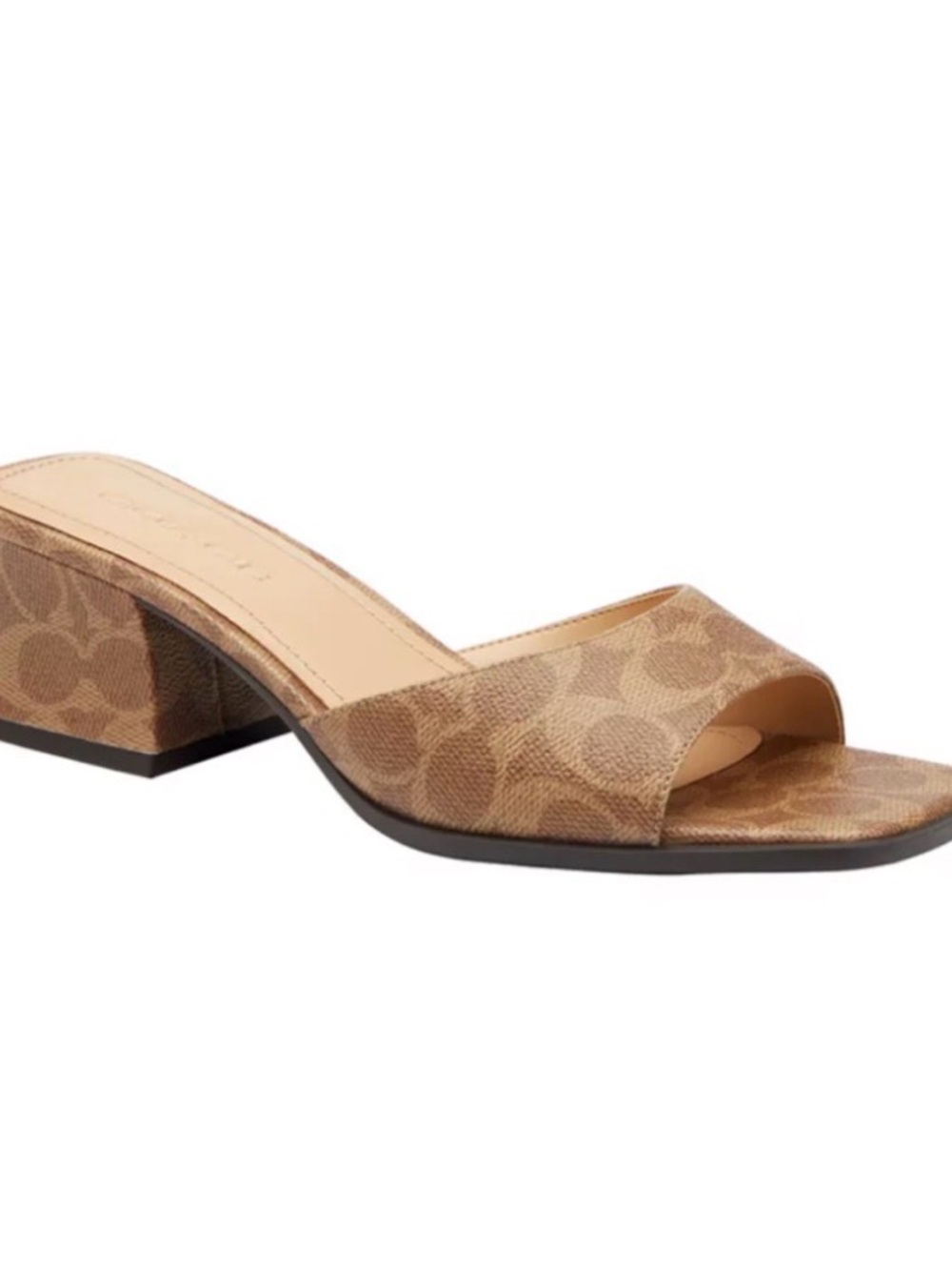 Coach Tan Logo-Print Slide Sandal with Low Block Heel Size 6 new in box - Picture 1 of 5